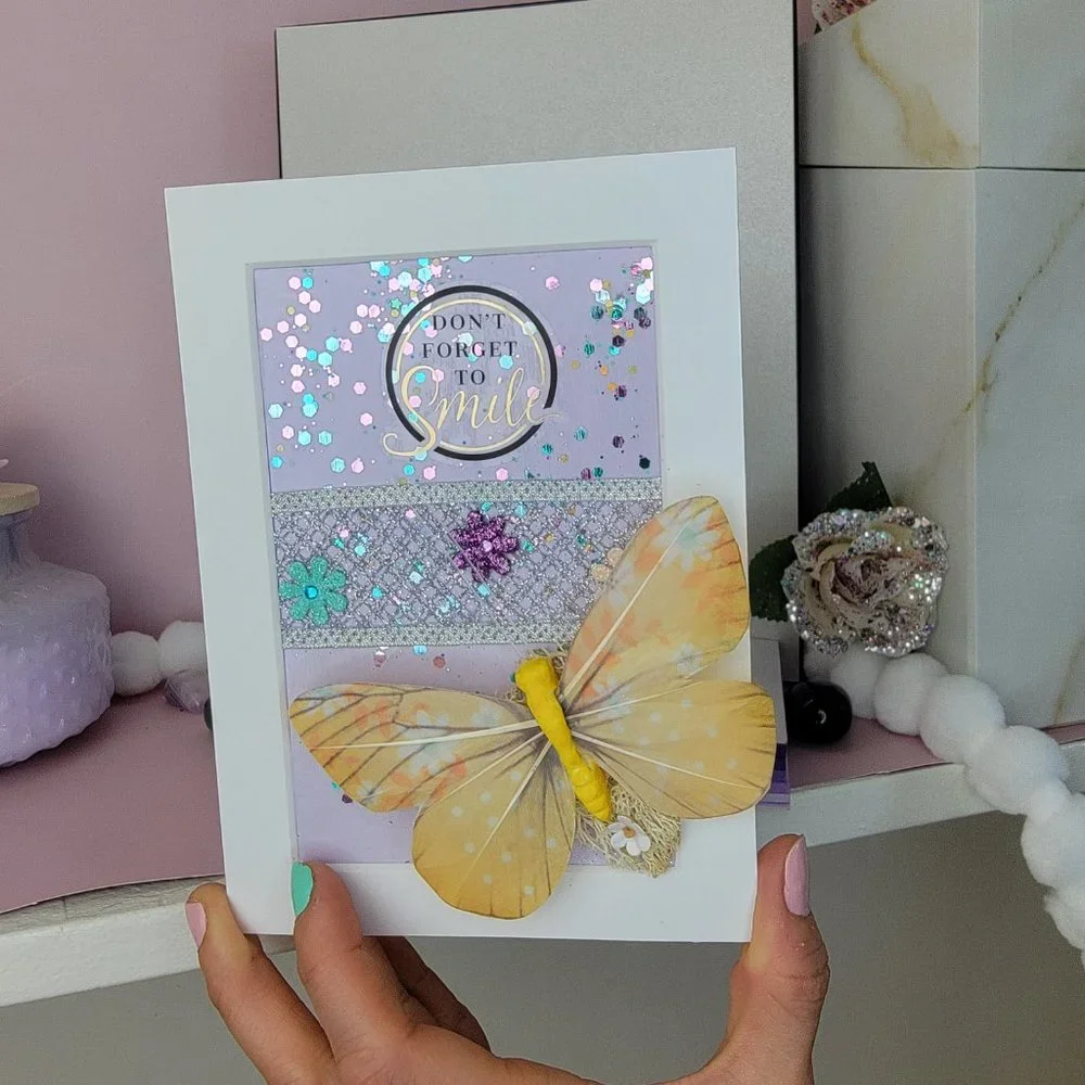 Colorful butterfly Handmade card Art wall Home Decor purple yellow gift
